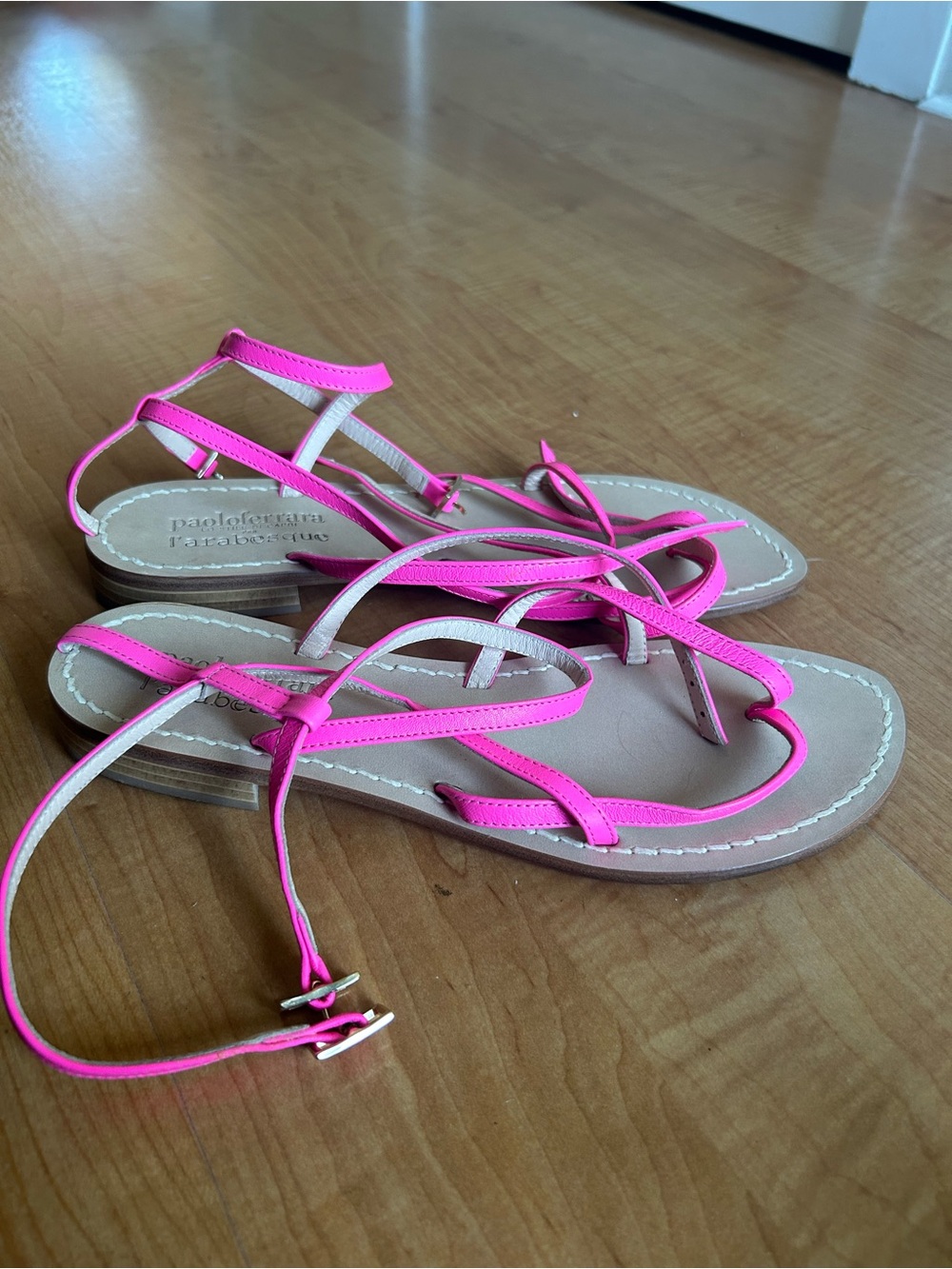 Paolo Ferrara Women’s Pink Leather Sandals L’arabesque Stile Capri Size 40 US 9